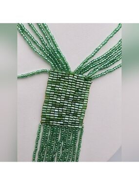 Handmade Boho Green Gemstone Bead Necklace 12 Multi Strands Sparkly 💚✨